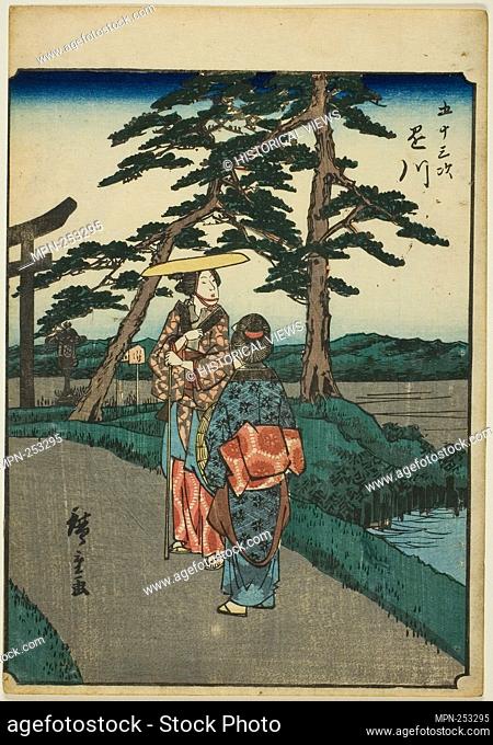 Kakegawa, from the series ""Fifty-three Stations [of the Tokaido] (Gojusan tsugi), "" also known as the Figure Tokaido (Jinbutsu Tokaido) - 1852 - Utagawa...