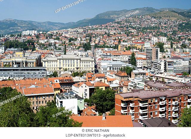 Bosnia and Herzegovina, Sarajevo Canton, Sarajevo. View across the Bosnia and Herzegovina capital city of Sarajevo