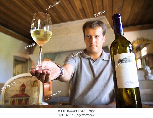 Man holding a glass of white wine  Spain