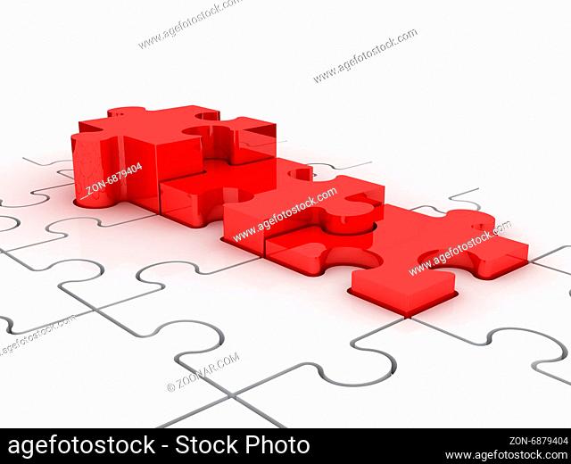 Red puzzle pieces as puzzle diagram chart, isolated on white background