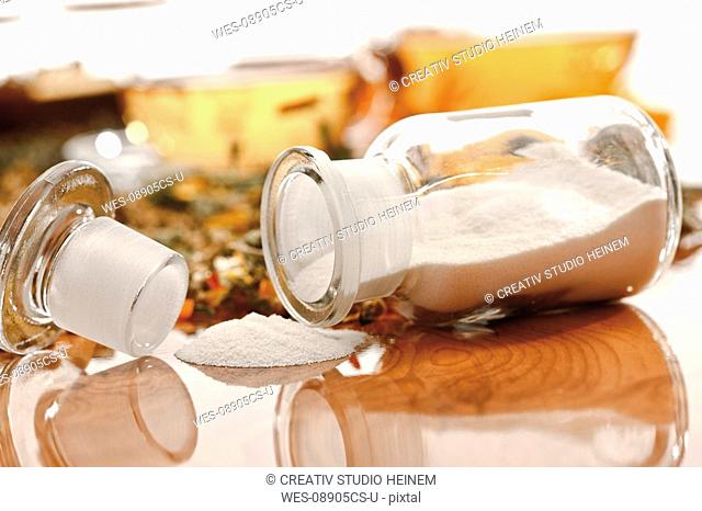 Homoeopathic Powder in apothecary flask, close-up