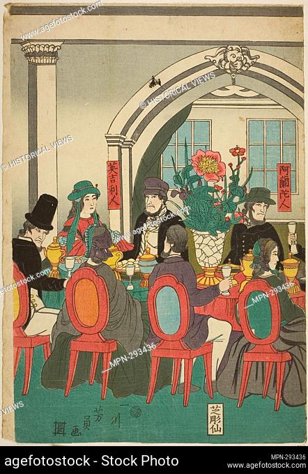 Author: Utagawa Yoshikazu. Foreigners from Five Nations at a Banquet (Gokakoku ijin shuen no zu) - 1861 - Utagawa Yoshikazu Japanese, active c