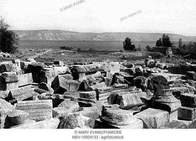 Roman ruins at Capernaum, on the northern shore of the Sea of Galilee (Kinneret, Lake of Gennesaret, Lake Tiberias), Lower Galilee, Israel