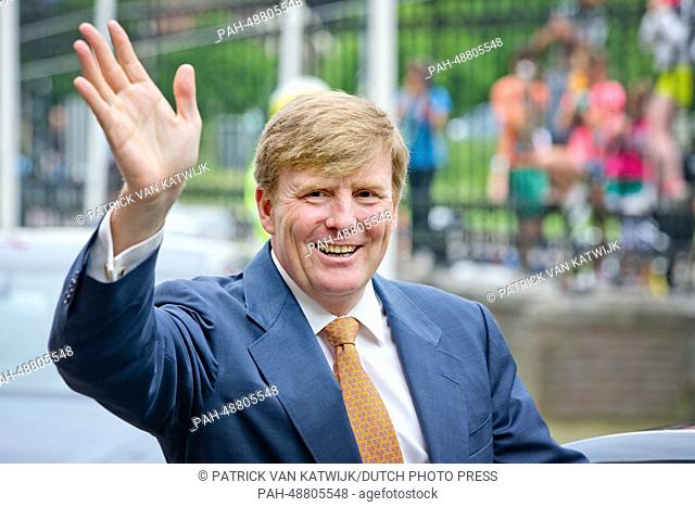 King Willem-Alexander of the Netherlands at the ceremonial minting of the special 2 Euro coin double portrait of King Willem-Alexander and Princess Beatrix at...