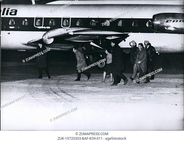 Mar. 03, 1972 - Aeroplane Hijacked to Munich : The Italian lady Attilia La--eri (55) from Rome hijacked a Caravelle of the Italian air-line Alitalia