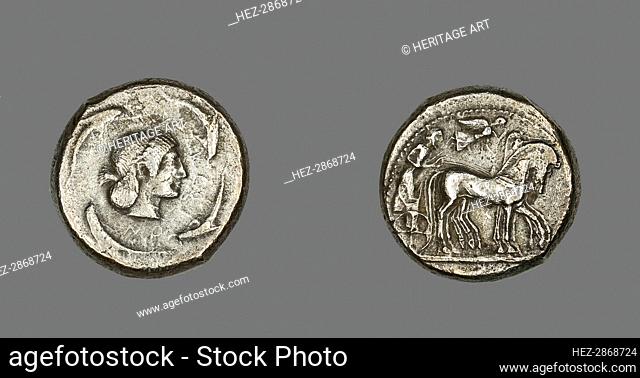 Tetradrachm (Coin) Depicting Quadriga with Bearded Charioteer, 485-478 BCE. Creator: Unknown