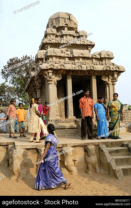 Arjuna Ratha of Five Rathas, monolithic rock cut architecture dating from the late 7th century in Mahabalipuram Mamallapuram near Chennai, Tamil Nadu