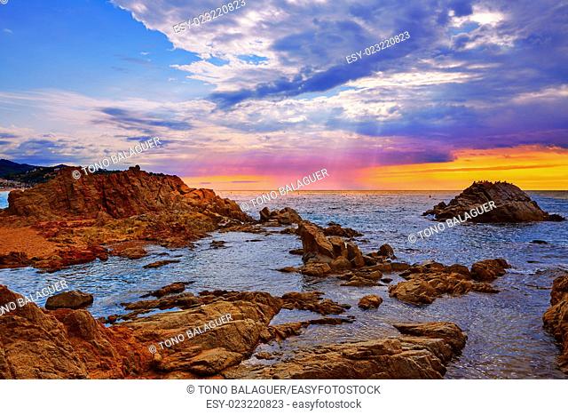 Lloret de Mar beach sunrise in costa Brava of Catalonia spain