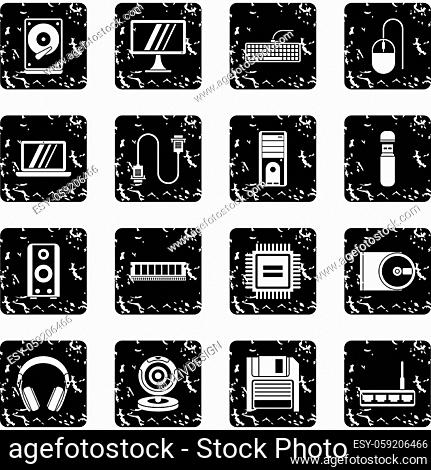 Computer set icons in grunge style isolated on white background. Vector illustration