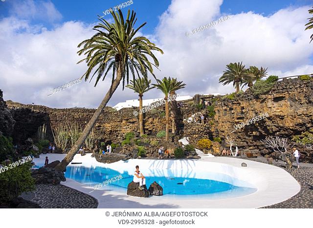 Garden and pool. Jameos del Agua. Art, Culture and Tourism Centre created by César Manrique. Haria. Lanzarote Island. Canary Islands Spain. Europe