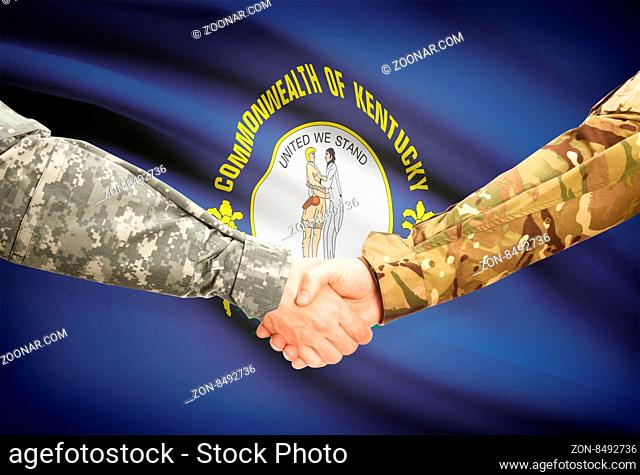 Soldiers handshake and US state flag - Kentucky