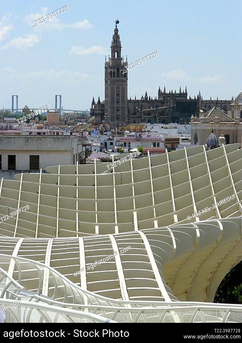 Seville (Spain). Architectural detail of the Metropol Parasol also known as the Mushrooms of Seville