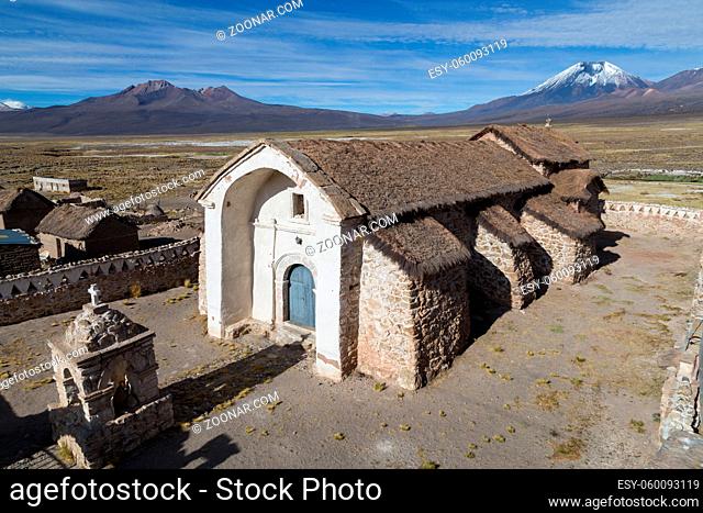 Photograph of the small church in Sajama in the Sajama National Park in Bolivia