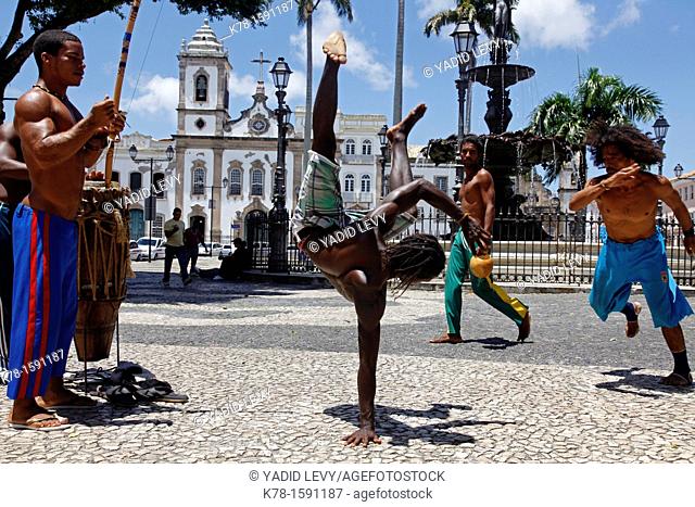 Capoeira performance at Terreiro de Jesus square in Pelourinho district, Salvador, Bahia, Brazil