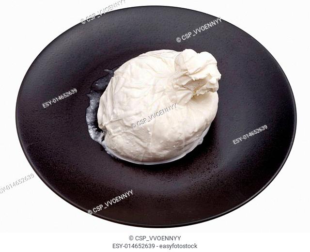 fresh italian cheese burrata on black ceramic plate