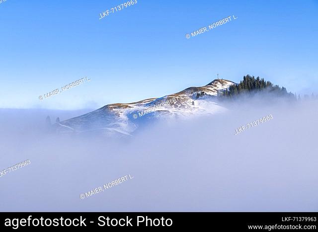 Fantastic view from the Middle HÃ¶rnle to the Hinteres HÃ¶rnle surrounded by dense clouds, Ammer Mountains, Ammergau Alps, Upper Bavaria, Bavaria, Germany