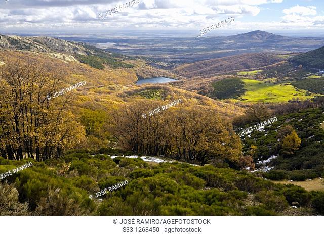 The Miraflores de la Sierra reservoir from the Morcuera hill Sierra de Guadarrama Madrid Spain