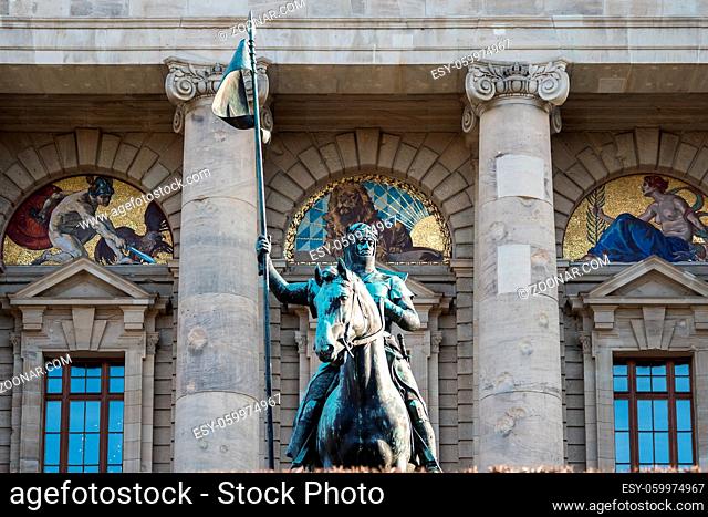 view of famous State chancellery - Staatskanzlei with war memorial in the German city center of the Bavarian capital