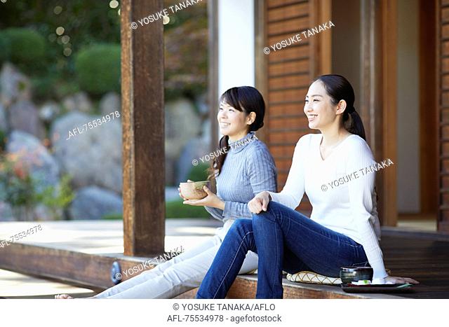 Japanese women at a temple