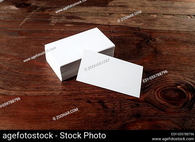 Photo of blank business cards. Mock-up for branding identity for designers. Blank template for your design