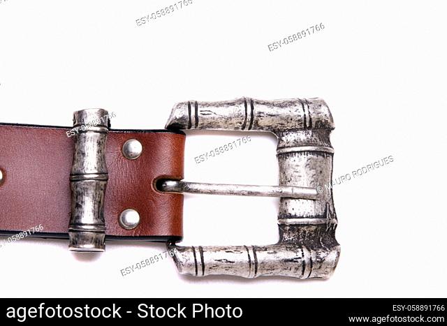 Close up view of a man's belt isolated on a white background