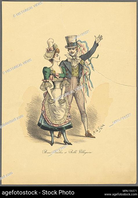 Beau Nicolas et belle villageoise Additional title: Elegance mondaine. Solar, M. de (Printmaker). Prints depicting dance Theatrical dancers, singly or in pairs