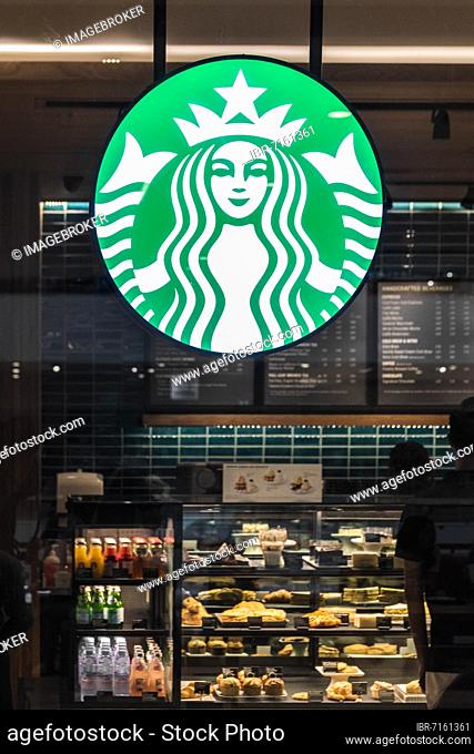 Starbucks shop window illuminated