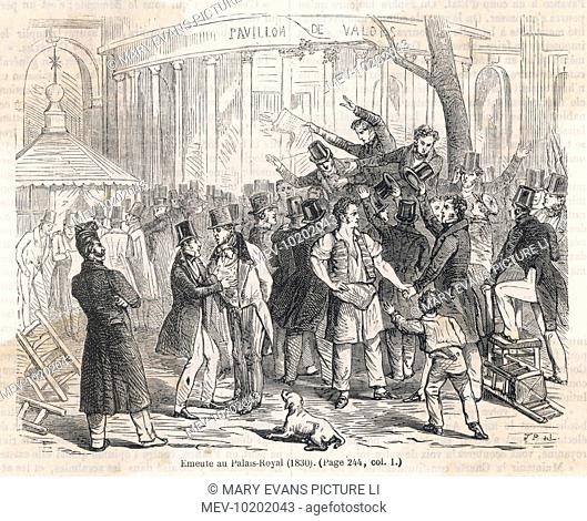 Supporters and opponents of the Orleans monarchy come to blows in the Palais Royal, Paris
