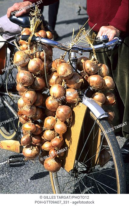 tourism, France, brittany, north finistere, pays du leon, land, roscoff, johnnie's bicycle with onions, tradition from roscoff Photo Gilles Targat