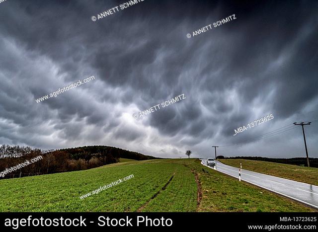 Mammatus clouds over a street in Thuringia
