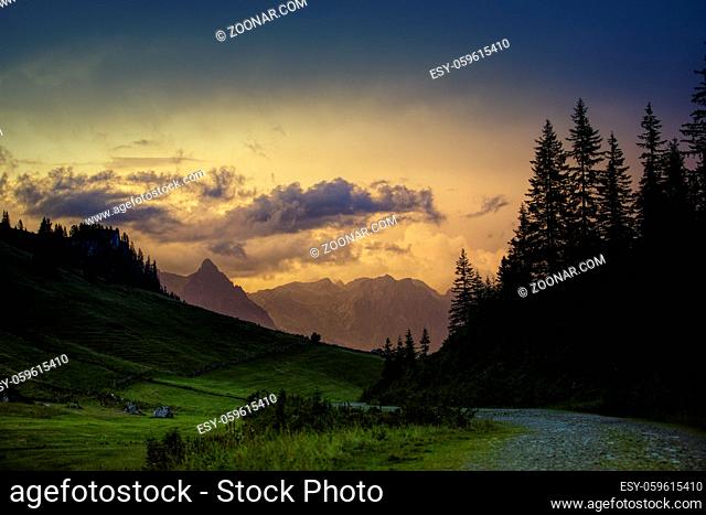 Evening and Sundown in the Austrian Alps near Salzburg