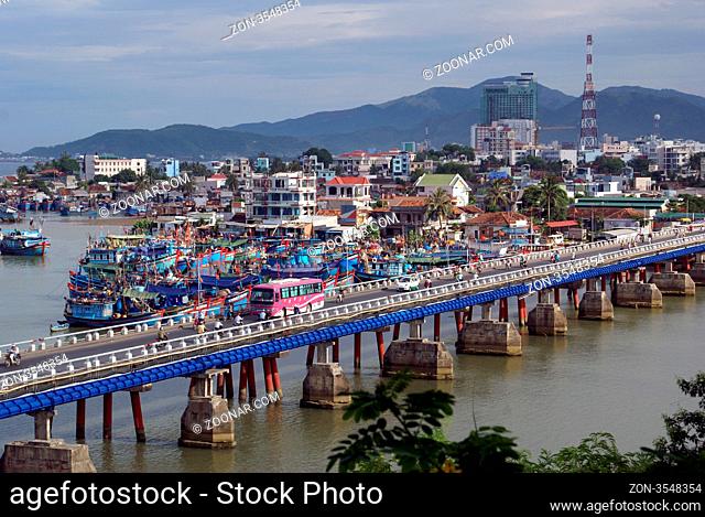 Bridge and boats in Nha Trang, central Vietnam