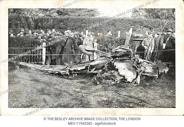 Wreckage of a crashed Messerschmidt which fell in the front garden of a cottage in Wickham Street, Welling in October 1940