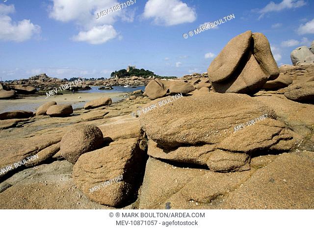 Pink granite rocks Ploumanac'h Cote de Granit Rose. Brittany France