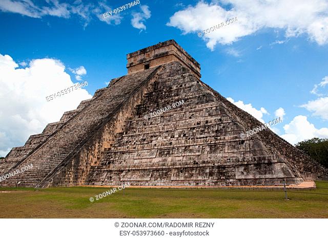 Majestic ruins in Chichen Itza, Mexico.Chichen Itza is a complex of Mayan ruins. A massive step pyramid, known as El Castillo or Temple of Kukulcan