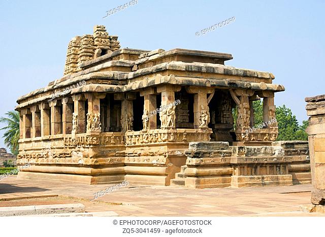 Entrance porch of Durga temple, Aihole, Bagalkot, Karnataka, India. The Galaganatha Group of temples