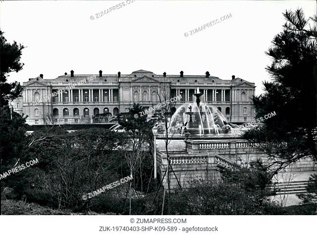 April 3, 1974 - Tokyo's 'Versailles Palace' prepared for Pompidou's April visit.: The detached palace in Akasaka, Tokyo the former residence of Emperor Taisho...