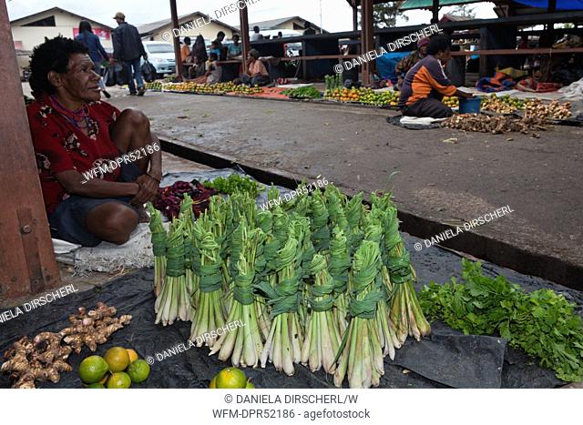 Woman sales Peanuts on Wamena Market, Baliem Valley, West Papua, Indonesia
