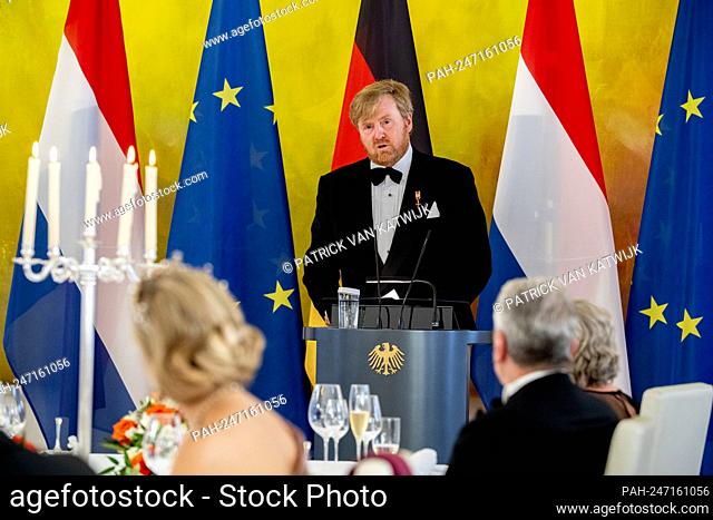 King Willem-Alexander and Queen Maxima of The Netherlands visit Schloss Bellevue where German President Frank-Walter Steinmeier and his wife Elke Budebender...