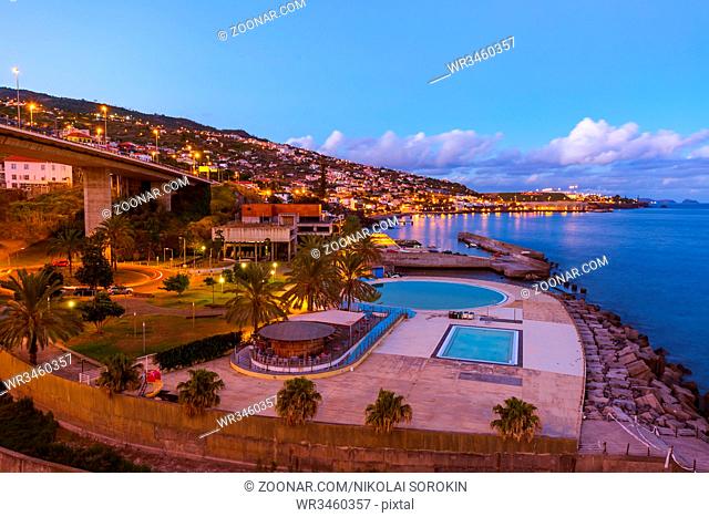 Town Santa Cruz and airport in Madeira Portugal - travel background
