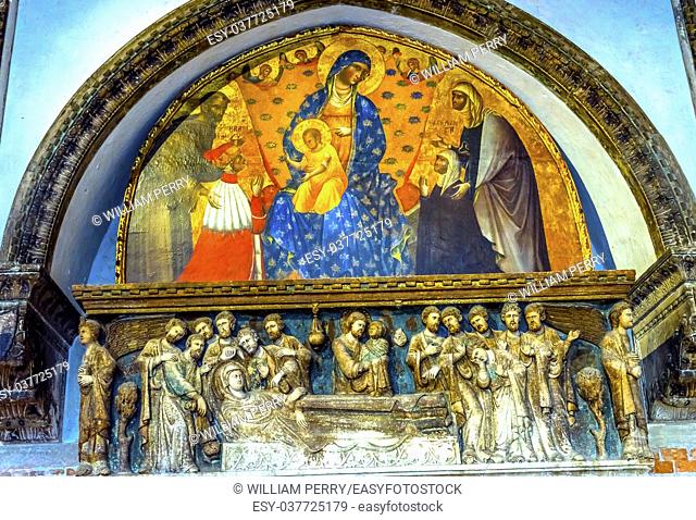 Paolo Veneziano Virgin Mary Child Christ Saint Francis Doge Dandolo Present Mary Painting Santa Maria Gloriosa de Frari Church San Polo Venice Italy