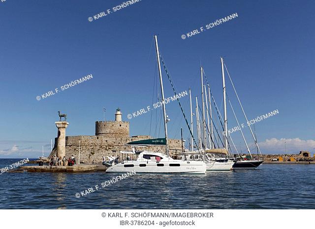 Agios Nikoláos fortress, Mandráki Harbour, Rhodes, Rhodes island, Dodecanese, Greece