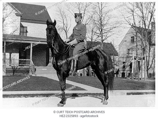 George S Patton, American soldier, on horseback, Fort Sheridan, Illinois, USA, 1910. Patton (1885-1945) was one of the most famous