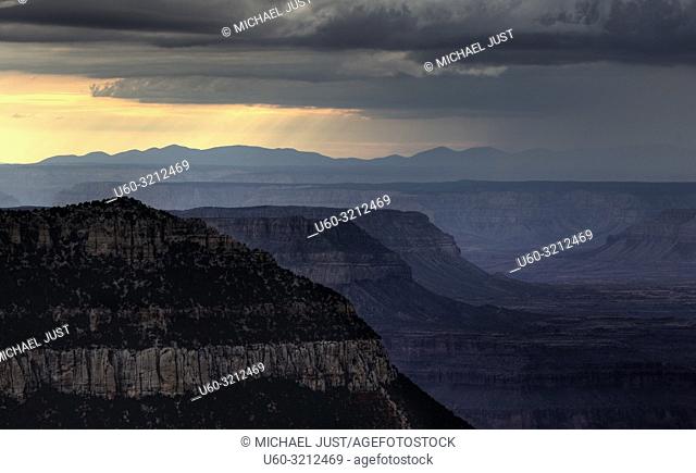 Storm clouds pass over the Grand Canyon near Timp Point, Kaibab National Forest, Arizona