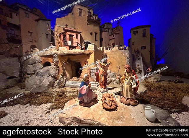 PRODUCTION - 16 December 2023, Italy, Greccio: A nativity scene in the Franciscan monastery in the central Italian municipality of Greccio