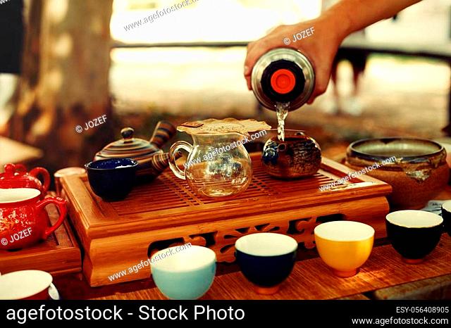 Tea set for tea ceremony. Tea ritual