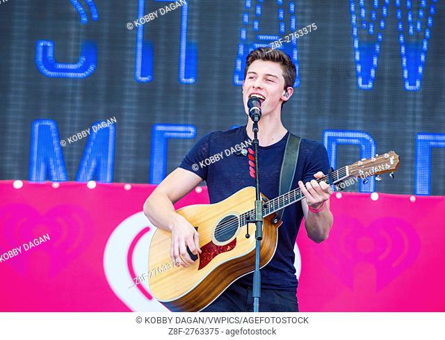 Singer Shawn Mendes performs on stage at the 2015 iHeartRadio Music Festival at the Las Vegas Village in Las Vegas, Nevada