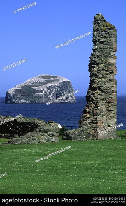 Bass Rock framed by Tantallon Castle ruins
