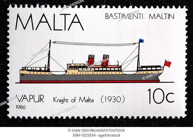 Ship 'Knight of Malta' 1930, postage stamp, Malta, 1986