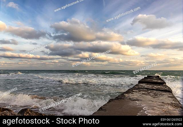 Scenic cloudy seascape at the Black Sea coast, Varna, Bulgaria